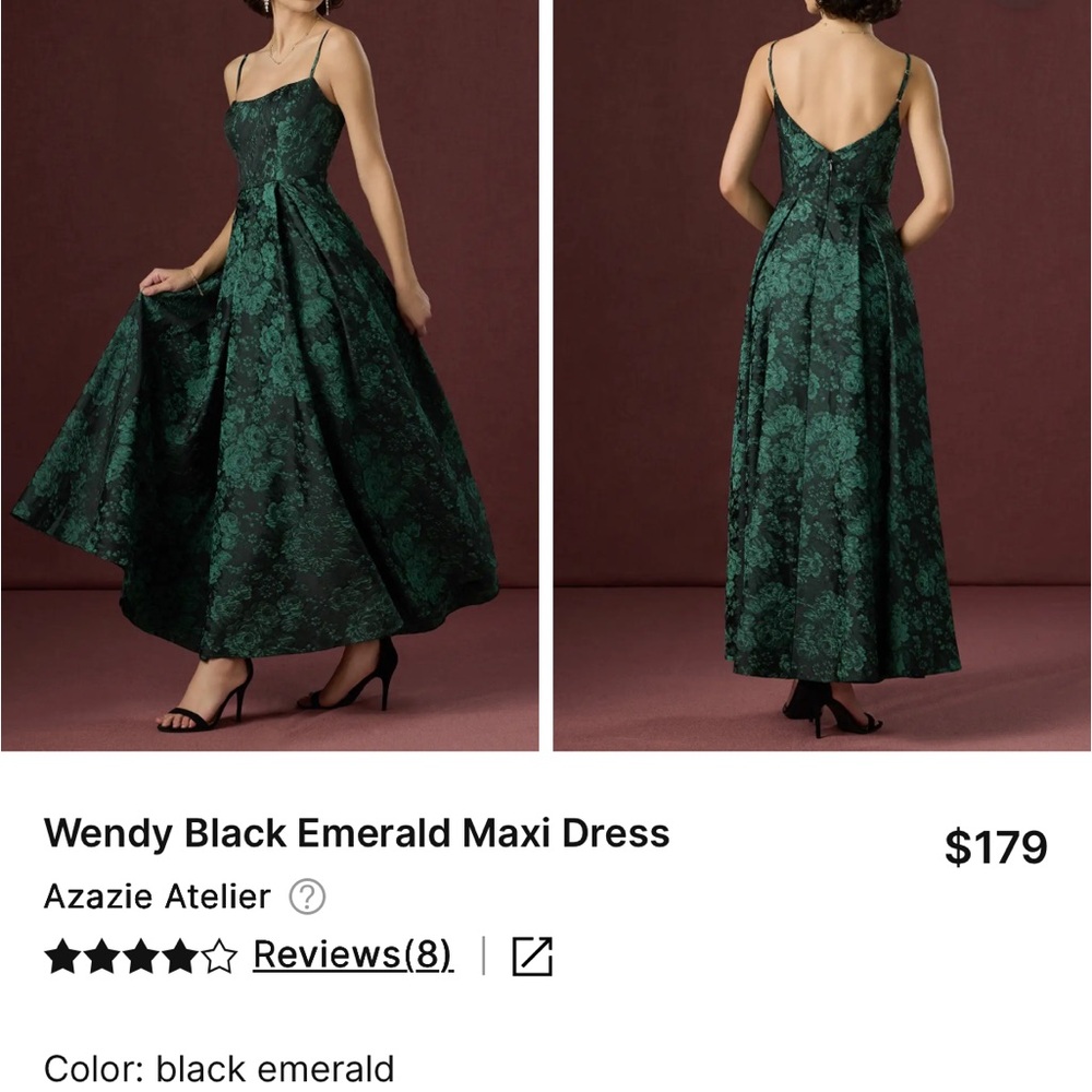 Azazie Dark Emerald Floral Jacquard Maxi Gown - Picture 2 of 3